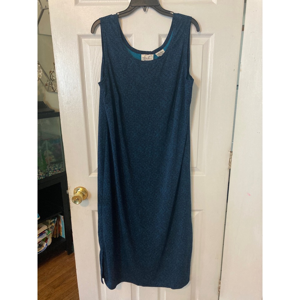 Kathie Lee Woman Teal Navy Blue Geometric Medallion‎ Shift Dress Plus Size 20W